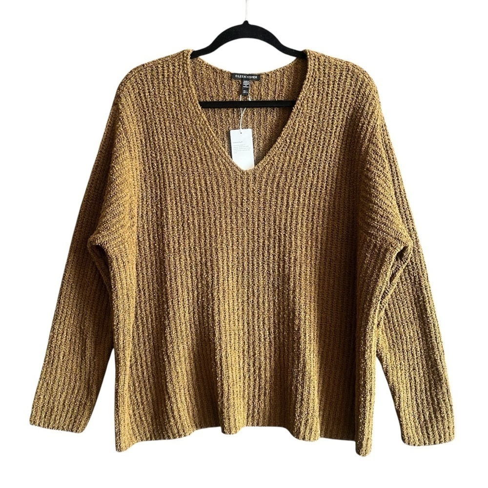 Eileen Fisher Organic Cotton Fluff Cashmere Blend V Neck Long Sleeve Sweater